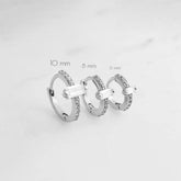 Pair Of 925 Sterling Silver White CZ With Baguette Gem Center Minimal Hoop Earrings
